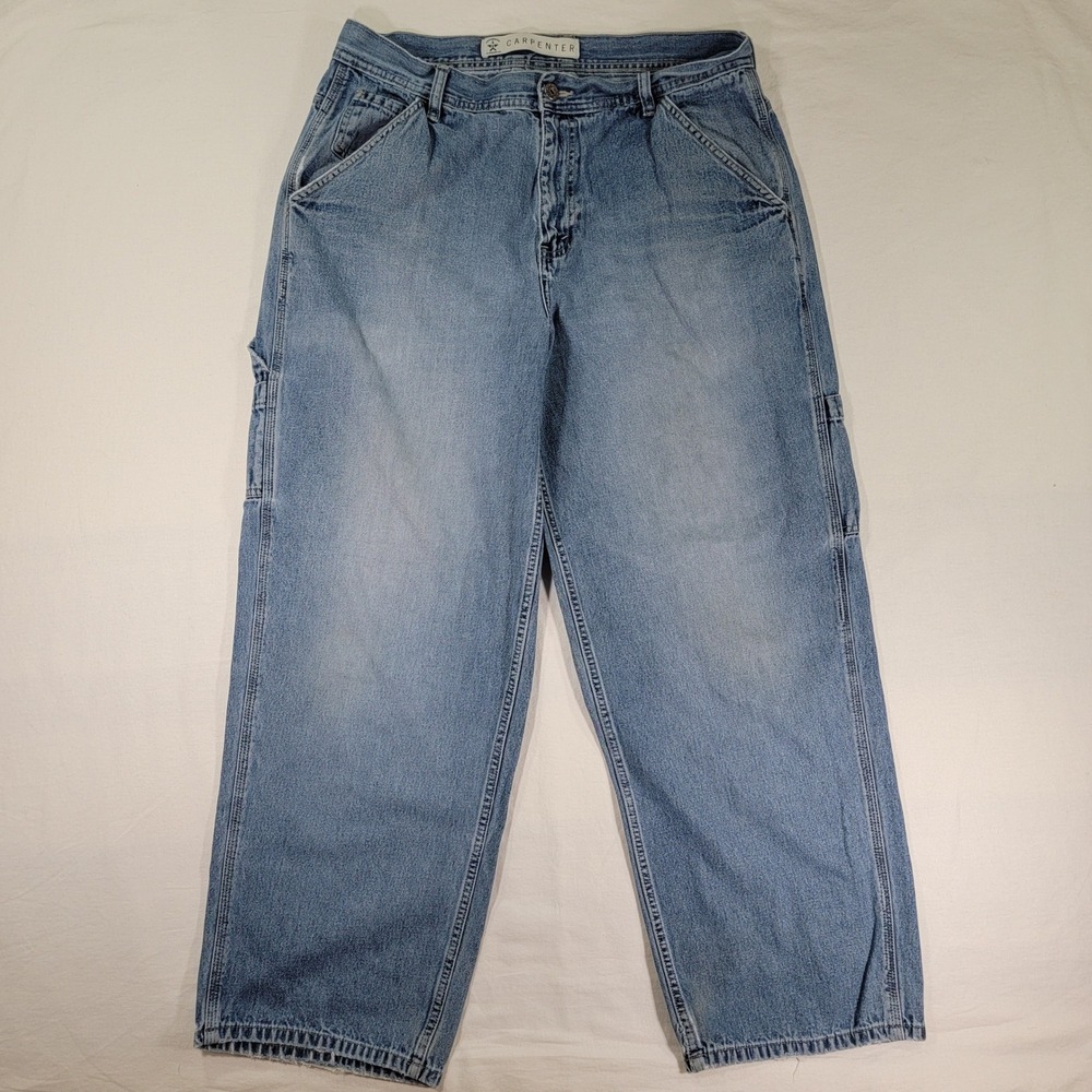Arizona Jean Co Mens Carpenter Jeans 36x30 Light Wash Blue Denim Utility Pants